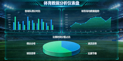 体育数据分析仪表盘，显示各种统计图表
